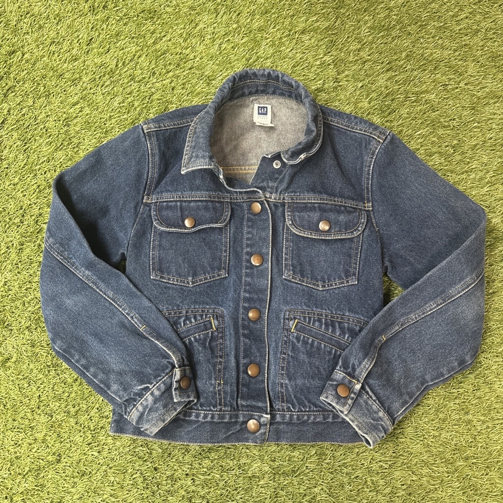 Gap Kids Denim Jacket Girls Size XL Blue Trucker Button Front Y2K Dark Pocket